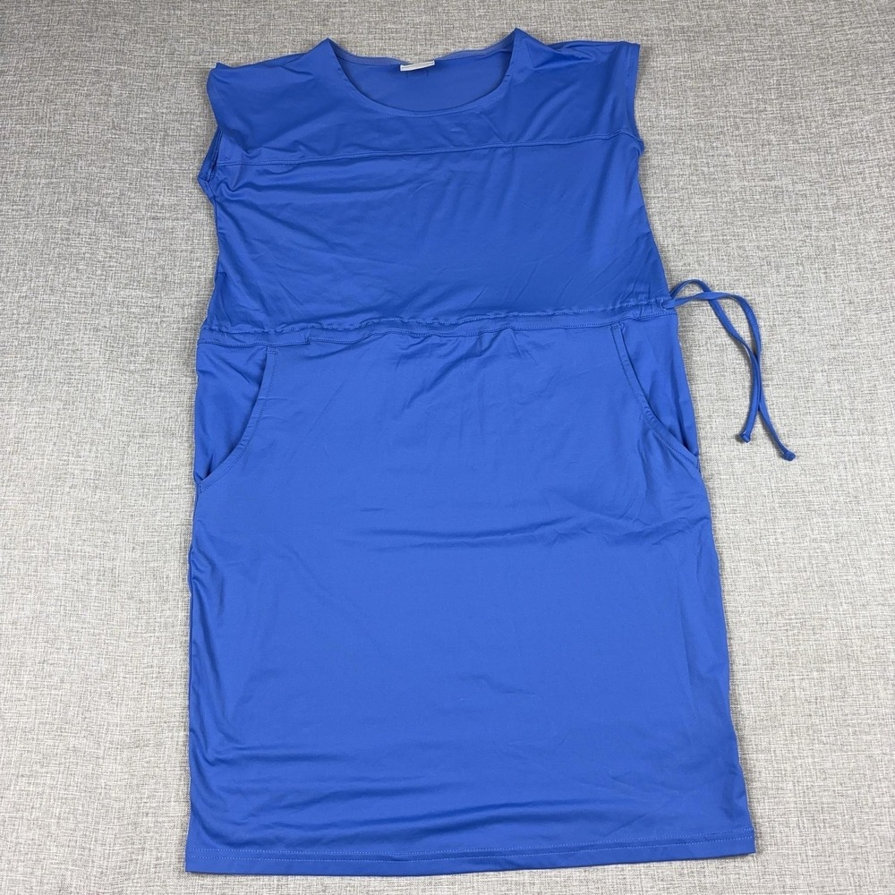 Columbia T-Shirt Dress Womens Small Blue Sleeveless Drawstring Pockets Jersey